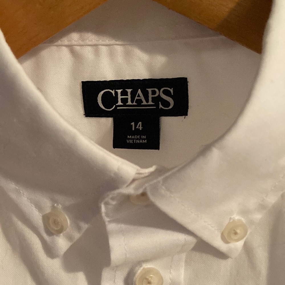 Chaps Boys Size 14 Button Down White Shirt